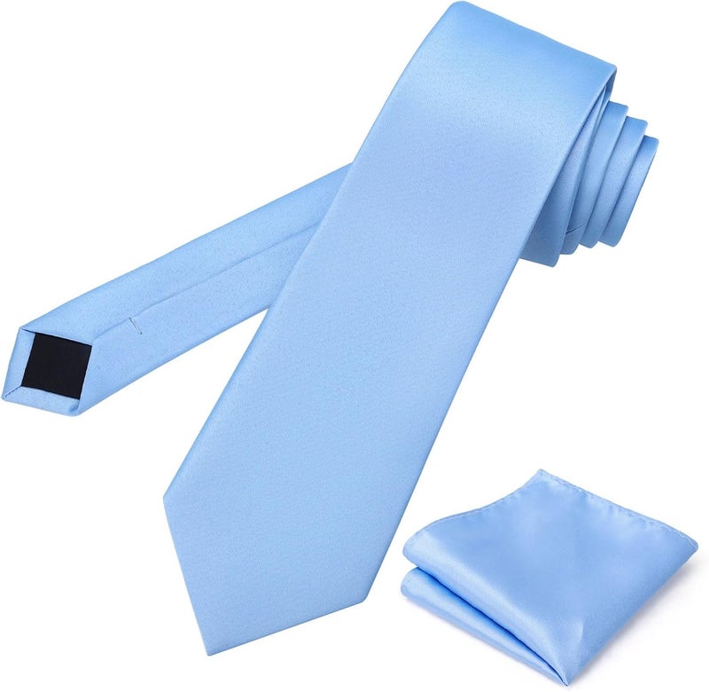 pensee Men's Tie Set Solid Pure Color 3.15" (8CM) Classic Formal Plain Necktie and Pocket Square Set For Men - Image 4